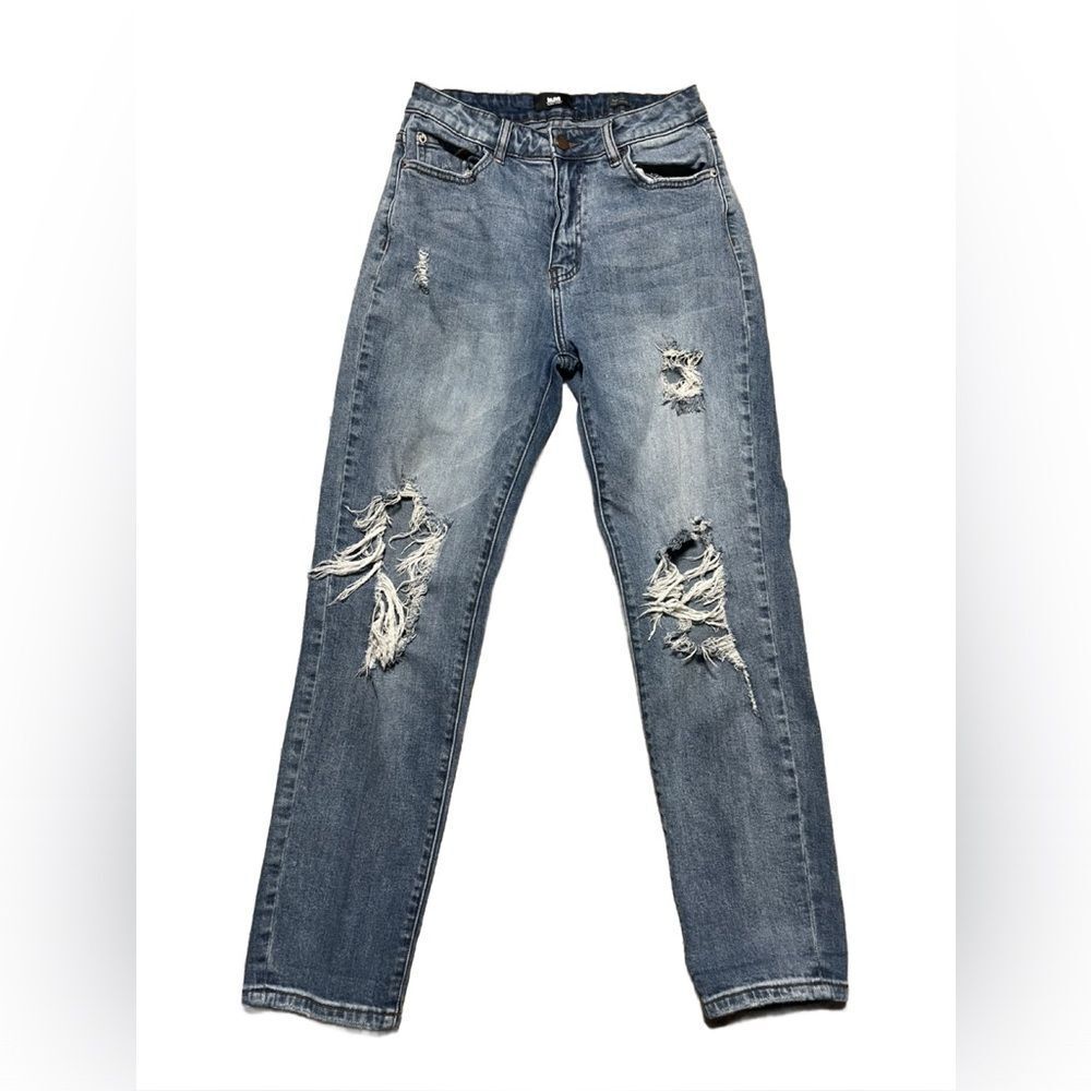I&M Structured Denim Black Label High-Rise Distressed Mom Jeans (Size: 5)
